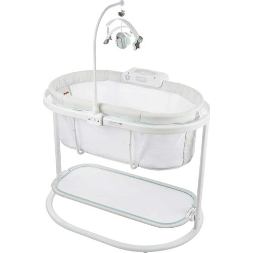 Fisher-Price Baby Bedside Sleeper Soothing Motions Bassinet with Lights Music Vibrations & Toy Mobile for Newborns 0+ Months, Sweet Snugamonkey