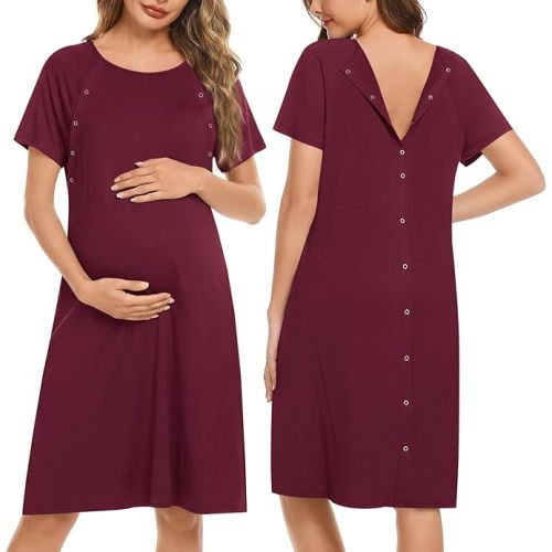 Ekouaer Women’s Nursing/Delivery/Labor/Hospital Nightdress Short Sleeve Maternity Nightgown with Button S-XXL