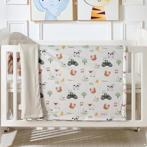 Baby Blanket 30x40 Inches Soft Double Layer Fleece Throw with Great Farm Print Gender Neutral Crib Blanket for Infant, Toddler, Newborn Baby Girl or Boy Shower Gift