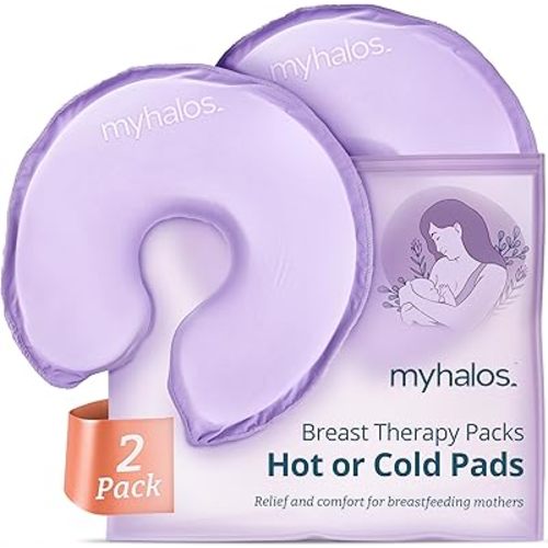 MyHalos® Breast Therapy Pads for Breastfeeding - 2 Reusable Hot & Cold Compress Pads, Breastfeeding Essentials for Engorgement, Nipple Pain Relief, Mastitis - Nursing Supplies for Postpartum (2 Pack)