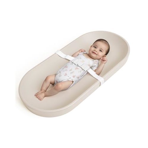COMOMY Baby Changing Pad for Dresser - Wipeable Changing Pad with Restraining Belt, Waterproof, Soft, Lightweight and Portable, Easy to Clean for On The Go Diaper Change, Oatmeal-Colored