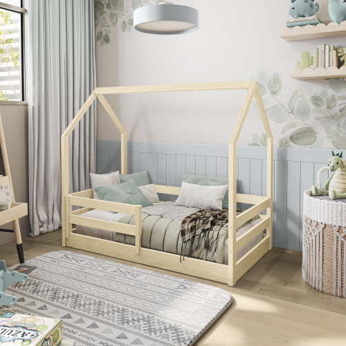 Kappesberg Sweet Dreams Toddler Bed with House Frame – Safe Crib-to-Big Kid Bed - Natural