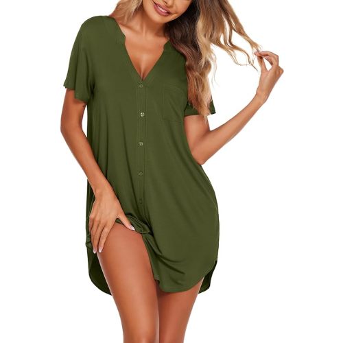 Ekouaer Women V Neck Button Down Nightgown