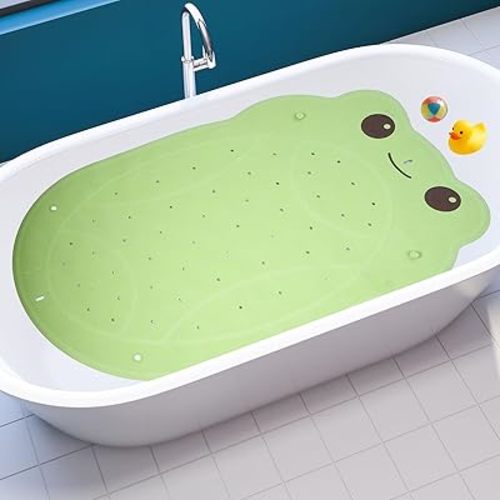 Bathtub Mat Non Slip for Baby Toddlers 30"x 18",Cute Bath Shower Mat with Frog Pattern for Tub,Washable Anti Slip Kids Bath Mat Shower Mats for Bathroom Kitchen Restroom,Green