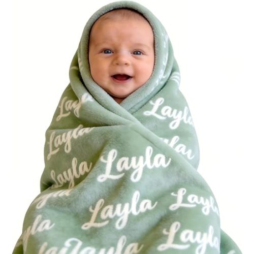 Ships Next Day - Personalized Baby Blanket with Name, Custom Swaddle Blanket for Boys Girls, Ultra-Soft Fleece Blanket, Ideal Customized Baby Gifts for Newborns and Baby Showers