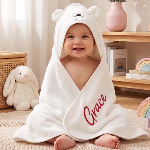 Personalized Embroidered Baby Hooded Towel, Custom Name Animal Bath Towel, Monogram Beach Towel,Organic Cotton Hooded Towel,Baby Shower Gift
