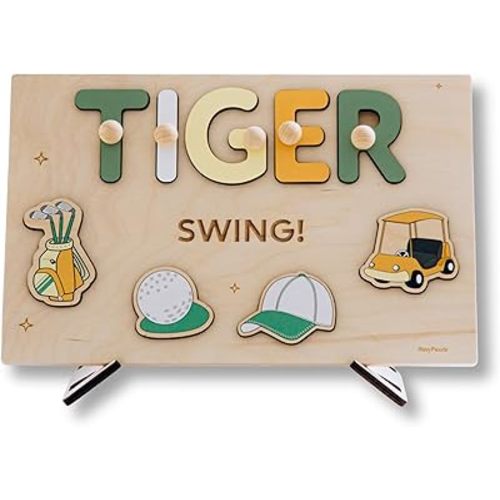 Golf Name Puzzle, Hole in One Birthday, Baby Boy Gift, Sport Themed Puzzles for Toddlers, Baptism Boy Gift, Montessori Toy, First