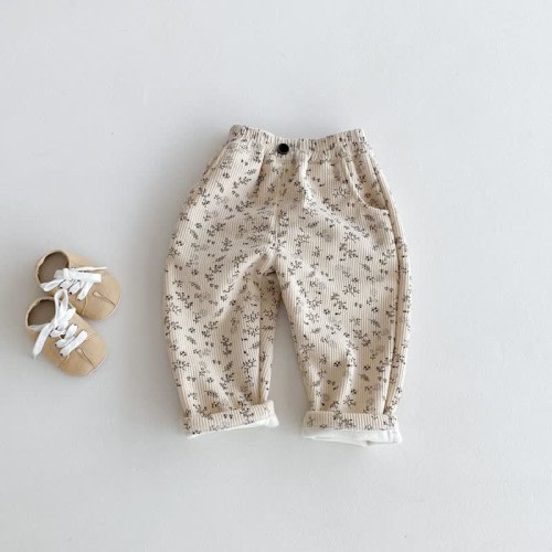 Baby Fleece Lined Corduroy Flower Pants