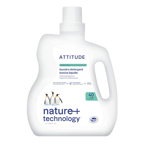 ATTITUDE Liquid Laundry Detergent, EWG Verified, HE Compatible, Plant-Based & Vegan, Natural Laundry Soap, Mountain Fresh Scent, 40 Loads, 67.6 Fl Oz