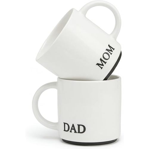 COLLECTIVE HOME - Mom and Dad Mug Set, 2 Pack Gift for Parents Anniversary Wedding Christmas, Ceramic Coffee Cup Pair (DAD/MOM)