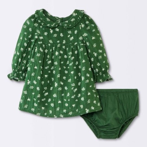 Baby Girls' Floral Ruffle Dress - Cloud Island™ Green 3-6M