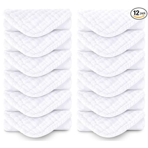 Spotted Play Muslin Burp Cloths 100% Cotton Large 20''x10'' Extra Soft and Absorbent Baby Wash Cloths Spit Up Rags - Baby Burping Cloth for Boys Girls Items(12 Pack White)