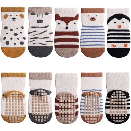 5 Pairs Baby Little Kids Anti-slip Socks Cotton non skid Ankle Socks Animals