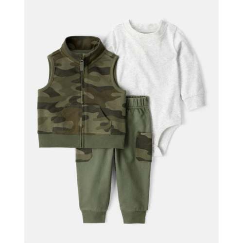 Baby Boy 3-Piece Camo French Terry Vest, Bodysuit & Pant Set - Green - Carter's | Carter's