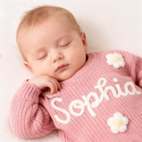 Personalized Baby Sweater – Custom Name Knit Jumper, Handmade Toddler Sweatshirt, Baby Shower Gift