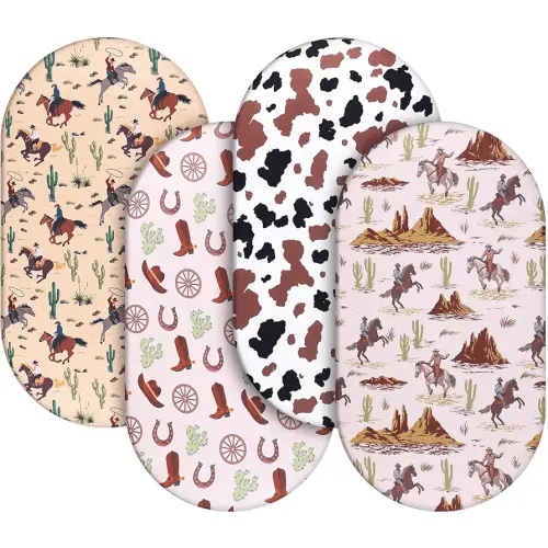 4 Pcs 32 x 16 x 3 Inches Western Bassinet Sheets for Boys Cowboy Crib Sheets Set for Bassinet Mattresses, Rectangle Soft Breathable West Jockey Print Newborn Bedding for Girl Boys