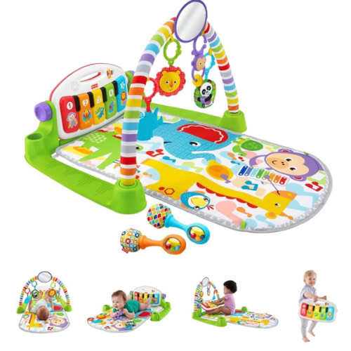 Fisher-Price Baby Playmat Deluxe Kick & Play Piano Gym for Learning & 2 Maracas Soft Rattles for Newborn to Toddler Play Ages 0+ Months