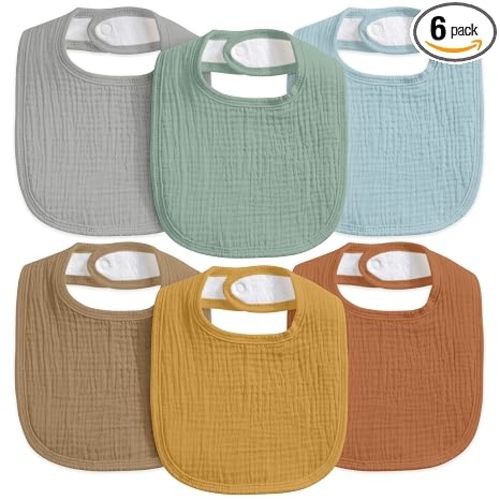 6-Pack Muslin Baby Bibs for Drooling & Teething, Absorbent Bib