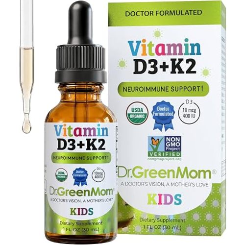 Dr. Green Mom Liquid Vitamin D 3 K2 Drops — Babies & Kids — Organic, 400 IU