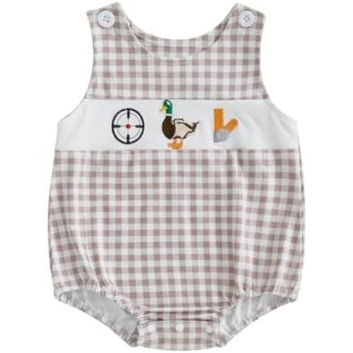 Infant Baby Boy Mallard Duck Romper Summer Hunting Overalls Strap Bodysuit Plaid Jumpsuit One Piece Smocked Clothes