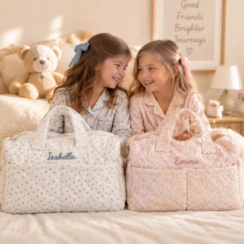 Personalized Girls Overnight Bag, Quilted Floral Duffle Bag, Kids Travel Bag, Custom Name Sleepover Gift