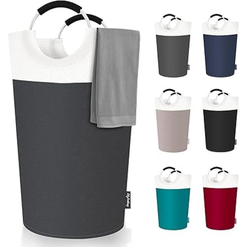 LilyFantasy 90L Laundry Basket, Collapsible Laundry Hamper with Padded Handles, Waterproof Laundry Bag, Tall Clothes Hamper Stand Up Well, Foldable Laundry Baskets for Easy Storage(Grey)