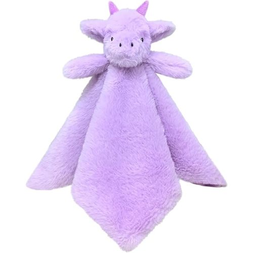 Baby Purple Dragon Soft Stuffed Animal Security Blanket, Plush Dinosaur Character Lovey Blanket, Baby Shower/Nursery Gift, Newborn Infant Toddler Snuggle Blankie for Girls Boys, 14 Inches