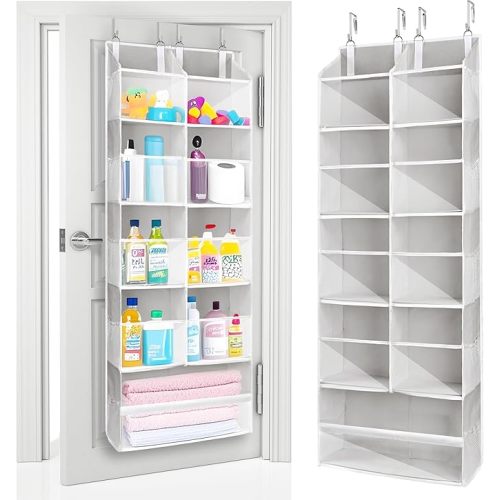 ULG Over the Door Organizer, 5-Tier Extra Large Hanging Storage with 10 Mesh Pockets, 100 lbs Capacity, Heavy Duty Door Organizer for Closet, Bedroom, Nursery Light Grey