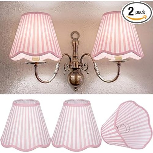 Lewtemi 2 Pcs Pink Striped Scalloped Lamp Shades 4" x 6" x 5"