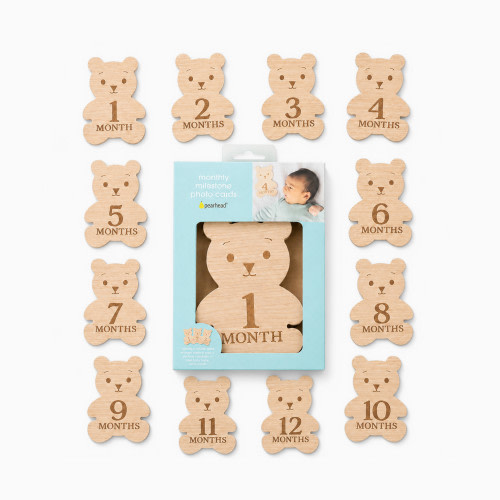 Pearhead Bear Wooden Monthly Milestone Cards - Brown Bear