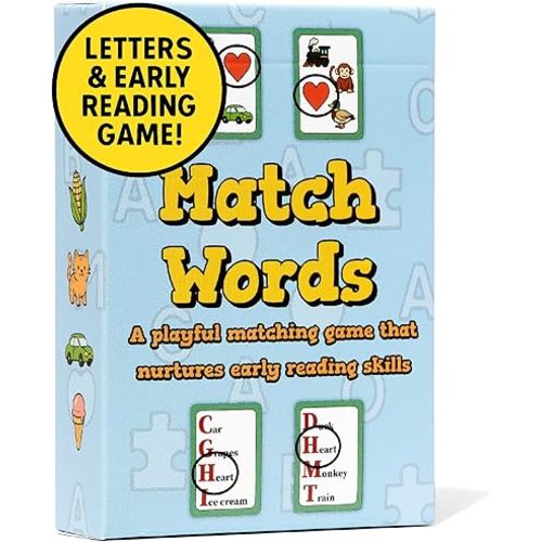 Match Words - Preschool Sight Words Matching Game for Ages 3-5 and 1+ Players - Montessori-Inspired Preschool Learning Activities - Picture, Letter, and Word Matching - Early Learning Games
