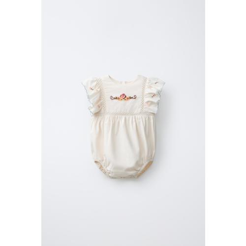 EMBROIDERED FLOWER ROMPER - Ecru | ZARA United States
