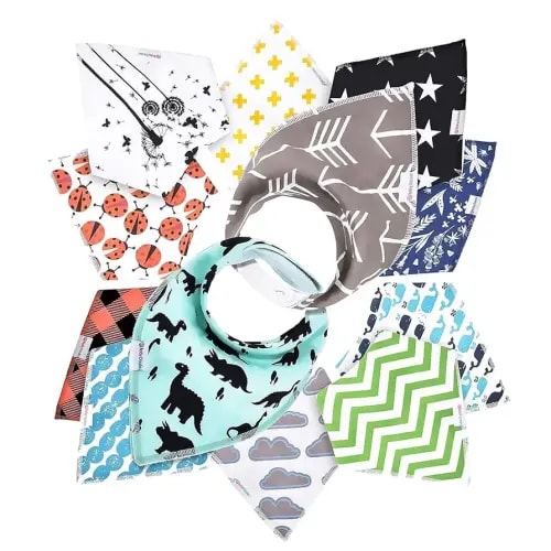 Baby Bandana Bibs 12 Pack – Organic Cotton Bibs for Boys and Girls, Soft Absorbent Teething and Drool Set, Stylish Unisex Accessories for Infants and Toddlers
