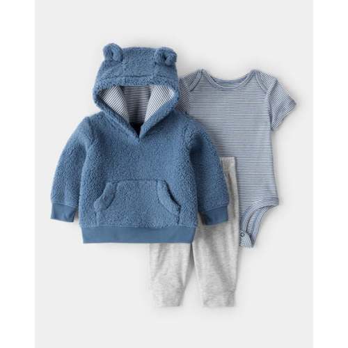 3-Piece Bear Sherpa Long-Sleeve Bodysuit & Pant Set - Blue | Carter's