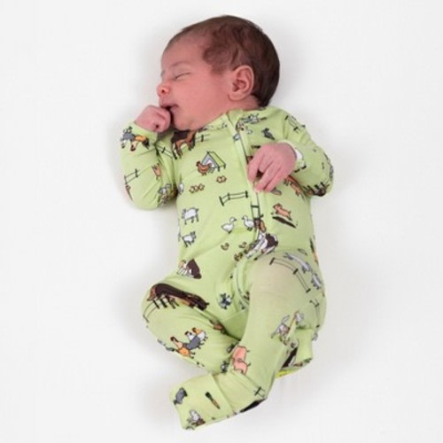 Bellabu Bear Baby Farm Animals Bamboo Convertible Footie Green 0-3 Months
