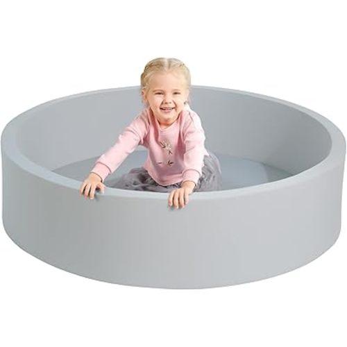 TRENDBOX Extra Large Soft Foam Ball Pit 51.2" x 11.8" (NO Balls) in Large Sponge Round Ball Pool Indoor Round Ball Pits Children Toddler Playpen - Light Gray