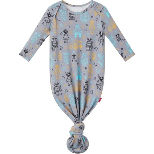Newborn Baby Bamboo Viscose Knotted Gown Long Sleeve with Mitten Cuffs Sleeper Nightgown 0-3 Months