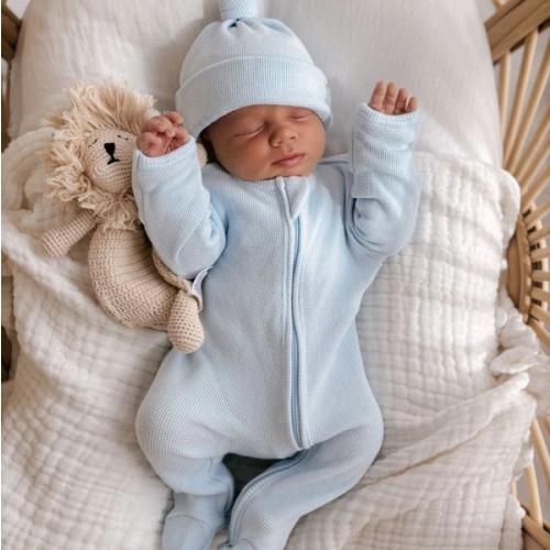 Footed Jumpsuit + Beanie - Baby Blue