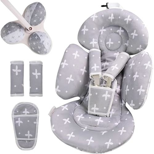 Infant Insert Compatible with 4moms Mamaroo Swing and Infant Carseat, Including 3 Replacement Balls, Reversible Newborn Insert for Baby Swing, Stroller, Bouncer, Soft Fabric - Gray