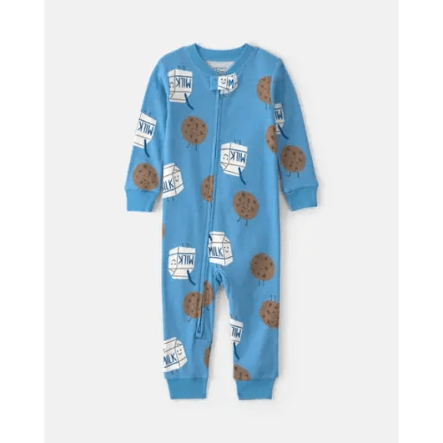 Baby Boy 1-Piece Milk & Cookies Snug Fit Pajama - Blue | Carter's