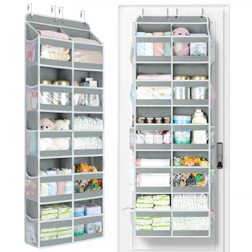 Yecaye 5-Tier Over The Door Organizer Dual-Column, 80lbs Load Over the Door Storage of 10 Compartments, Heavy Duty Door Organizer Hanging for Bedroom Closet Nursery Bathroom Pantry, Gray, 2 Pack