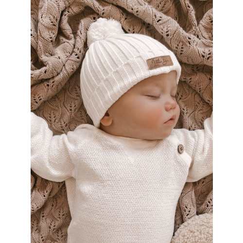 Knitted Cotton Ribbed Baby Beanie - Milk | Little B's Nursery
