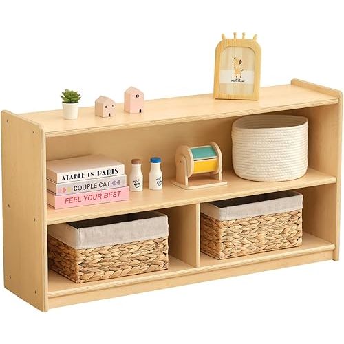 OOOK 2-Shelf Montessori Shelf Toy Organizers and Storage for Kids, 3-Section Wooden Storage Cabinet Shelves for Classroom, Kindergarten, Kids Room, Playroom