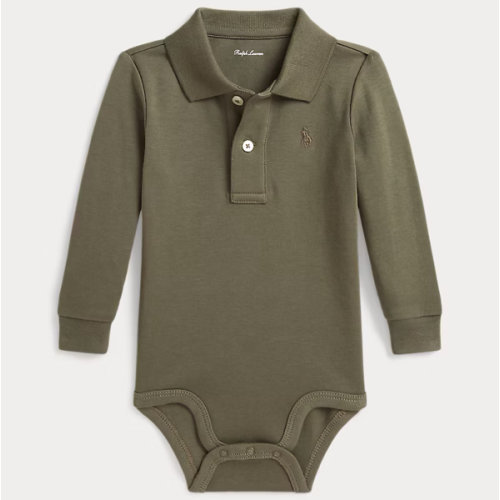 Soft Cotton Long-Sleeve Polo Bodysuit