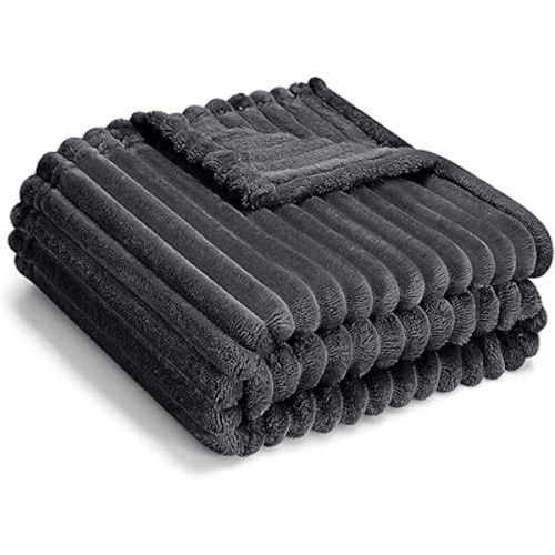 Soft Fleece Baby Blanket Ultra Cozy Grey Baby Blankets for Boys Warm and Lightweight Infant Toddler Newborn Receiving Gift with Reversible Stripes for Crib Stroller, 30x40 Inch, Dark Grey