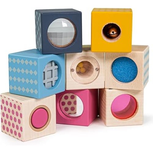 Bigjigs Toys, FSC Certified Sensory Blocks, Wooden Toys, Sensory Toys, Baby Toys, Toddler Toys, Wooden Sensory Toys, Wooden Blocks for 1 2 3 Year Olds, Wooden Baby Toys, Wood