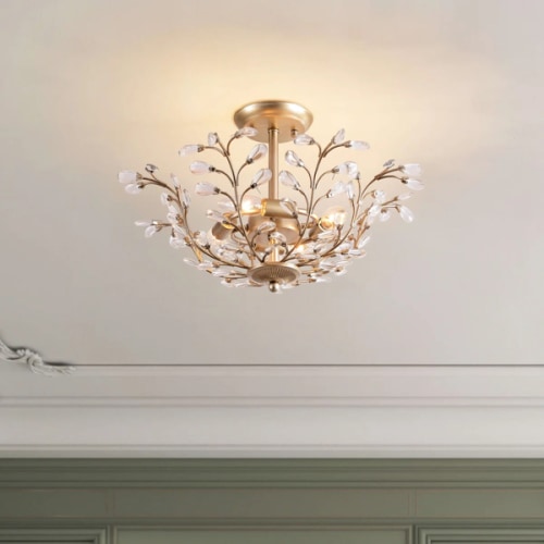 House of Hampton® Flavia 4-light Brushed Silver-ish Champagne Crystal Bud 8-Branch Semi-Flush Mount | Wayfair