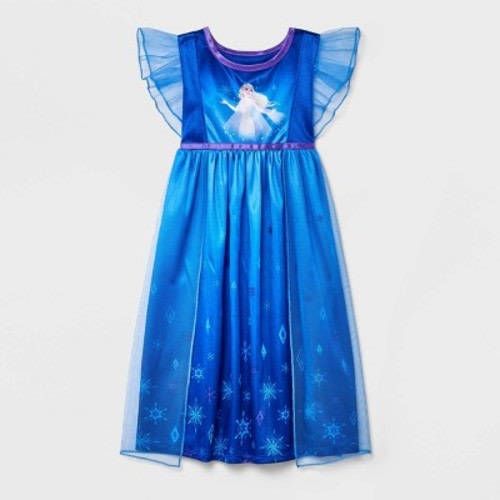 Toddler Girls' Short Sleeve Frozen Elsa Fantasy NightGown - Blue, Size: 5T