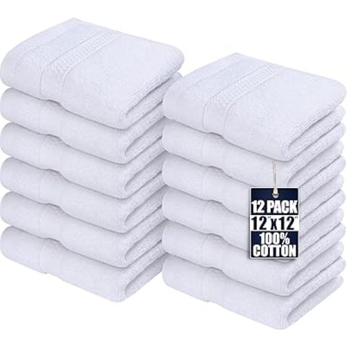 Utopia Towels 12 Pack Premium Wash Cloths Set, 12 by 12 Inches, 100% Cotton Ring Spun, Highly Absorbent and Soft Feel Essential Washcloths for Bathroom, Spa, Gym, and Face, White