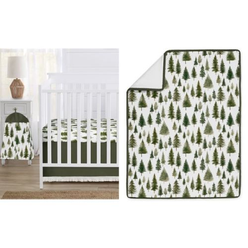 Sweet Jojo Designs Gender Neutral Unisex Baby Crib Bedding Set - Woodland Pine Tree Green and White 4pc